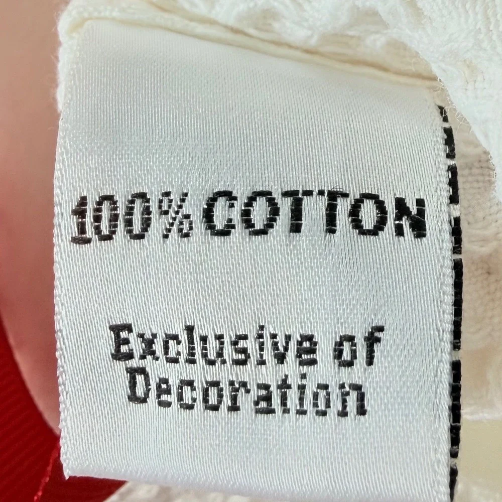 White Waffle Weave Bib‎ Apron Red Ties Embroidered Apple Fruit RN 75343 Turkey